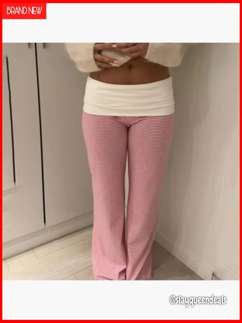 Fold Over Wide Leg Flare Yoga Pants Low Rise Bell Bottom Sweatpants Lounge - Picture 3 of 5